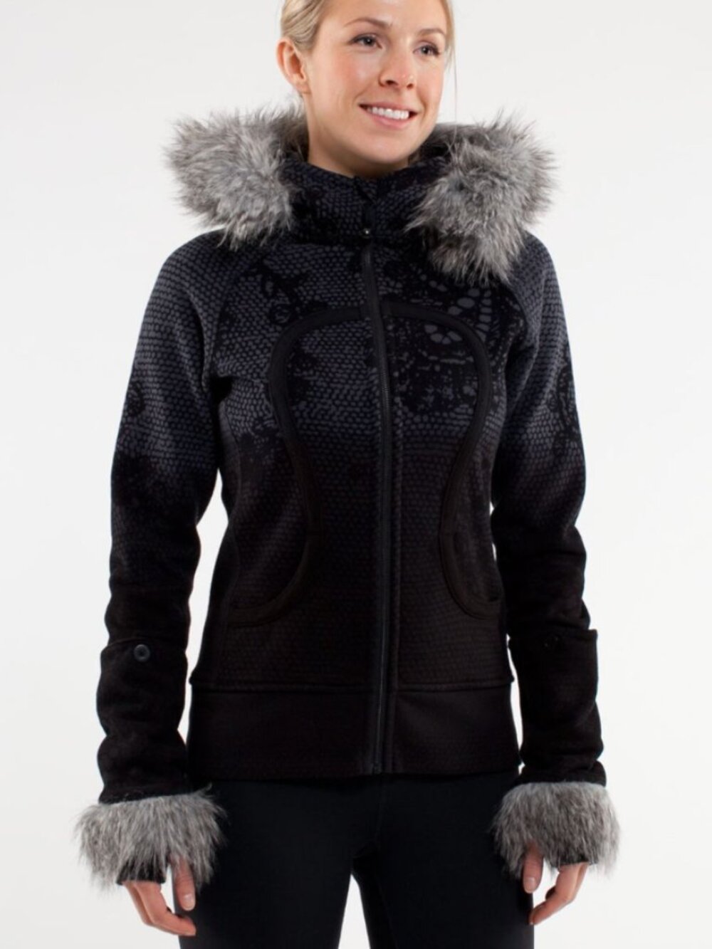 RARE! Limited Edition Lululemon Scuba Hoodie Detachable Fur Coal Black Orbit Lac